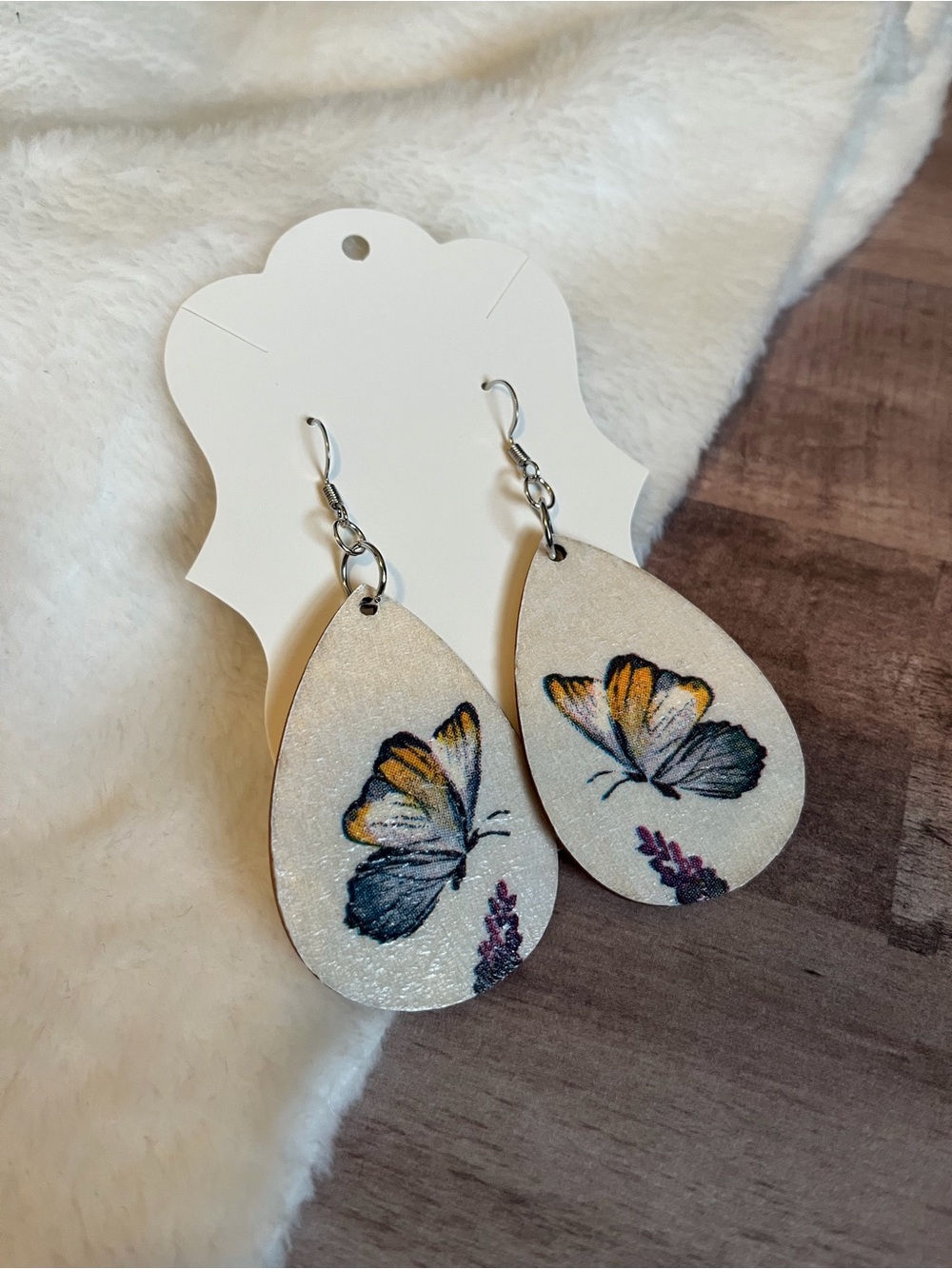 Handmade Butterfly Wood Earrings - Picture 3 of 3